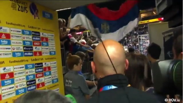 Nikola Mirotic tears the Flag of Serbia | EuroBasket 2015
