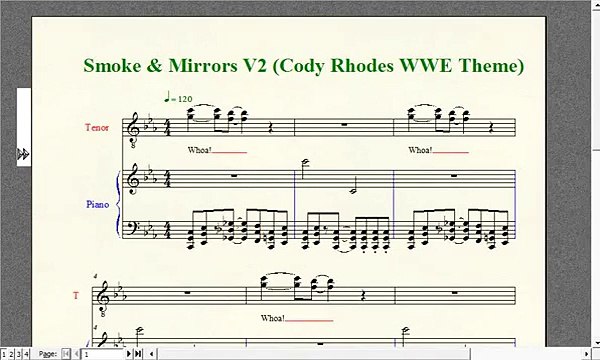 Wrestling Piano Theme Sheet Music - Smoke & Mirrors V2 (Cody Rhodes WWE Theme)