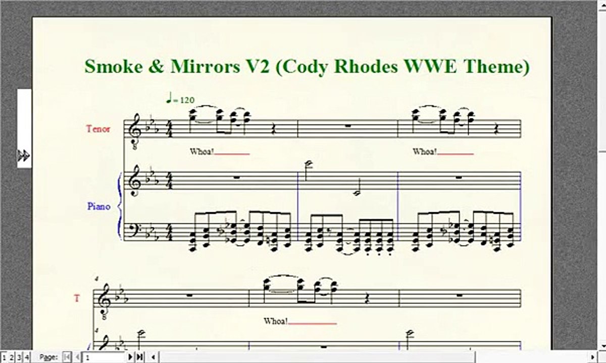 Wrestling Piano Theme Sheet Music - "Smoke & Mirrors V2" (Cody Rhodes WWE Theme)