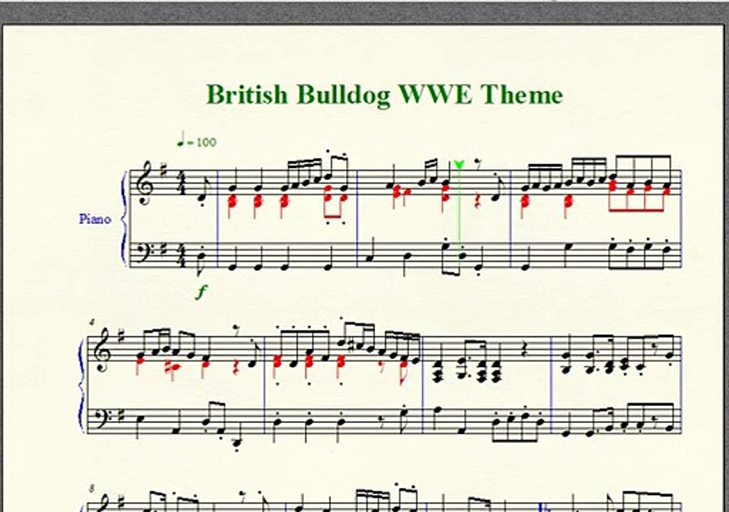 Wrestling Piano Theme Sheet Music - "British Bulldog" WWE Theme