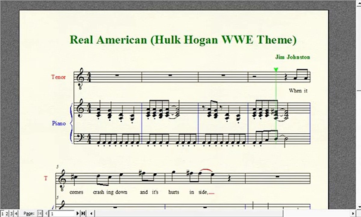 Wrestling Piano Theme Sheet Music - "Real American" (Hulk Hogan WWE Theme)