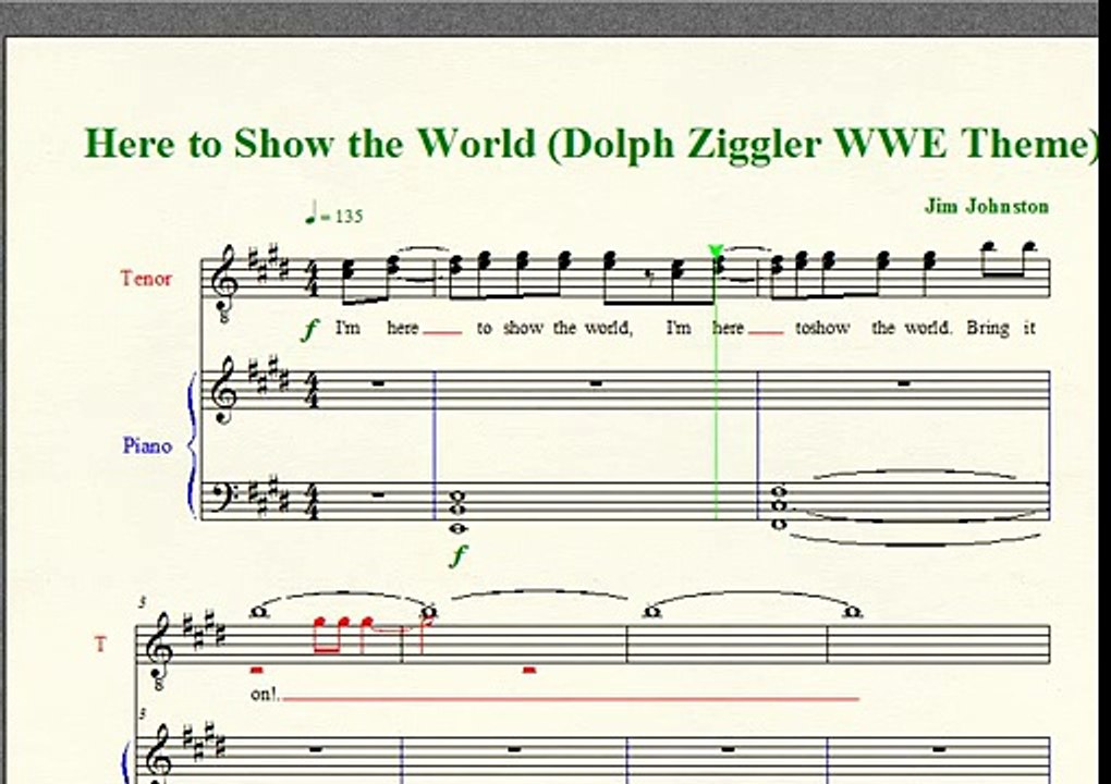 Wrestling Piano Theme Sheet Music - "Here to Show the World" (Dolph Ziggler WWE Theme)