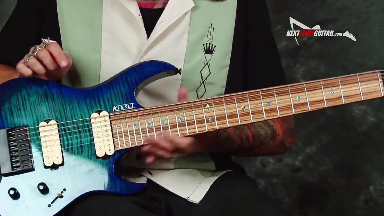 8 String Carvin Kiesel Vader V8 headless custom shop electric guitar review and demo gear info