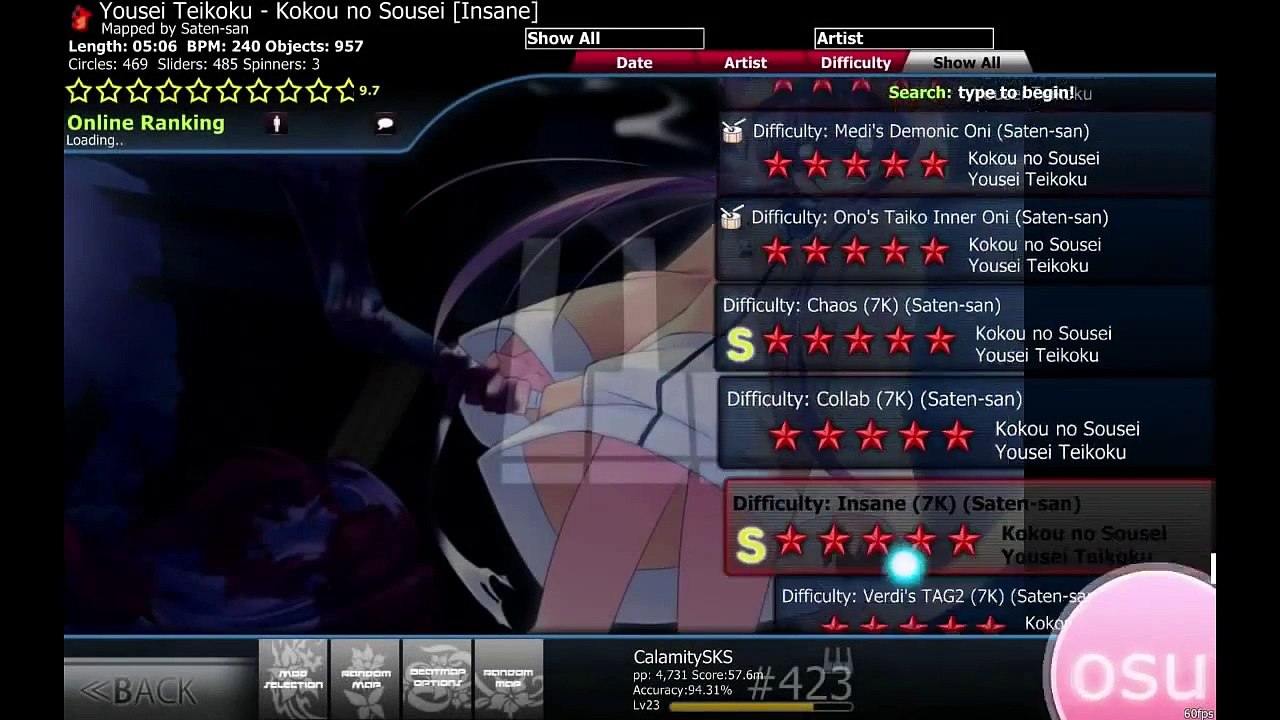 [osu!mania](4K)Yousei Teikoku - Kokou no Sousei(Insane) RANK-S 98.05%