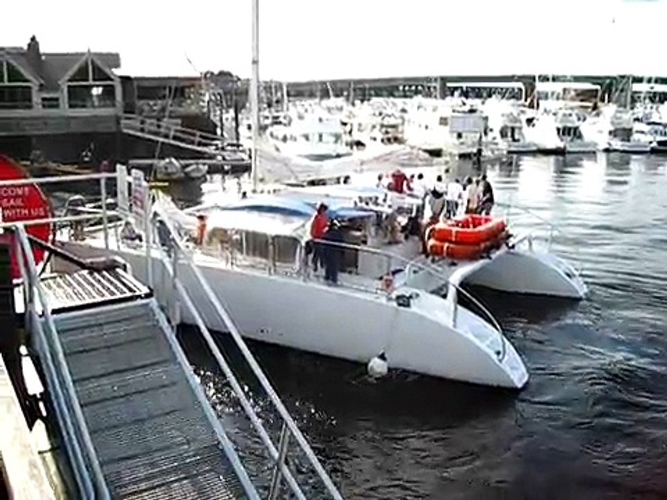 Un-docking 9th Wave Sailing Catamaran