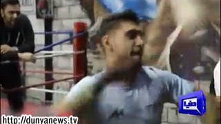 Amir khan shows his boxing skills .
