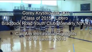 Corey Krystkowiak - Class of 2015 - Libero #3 - Boys U17 - Can Am Highlights