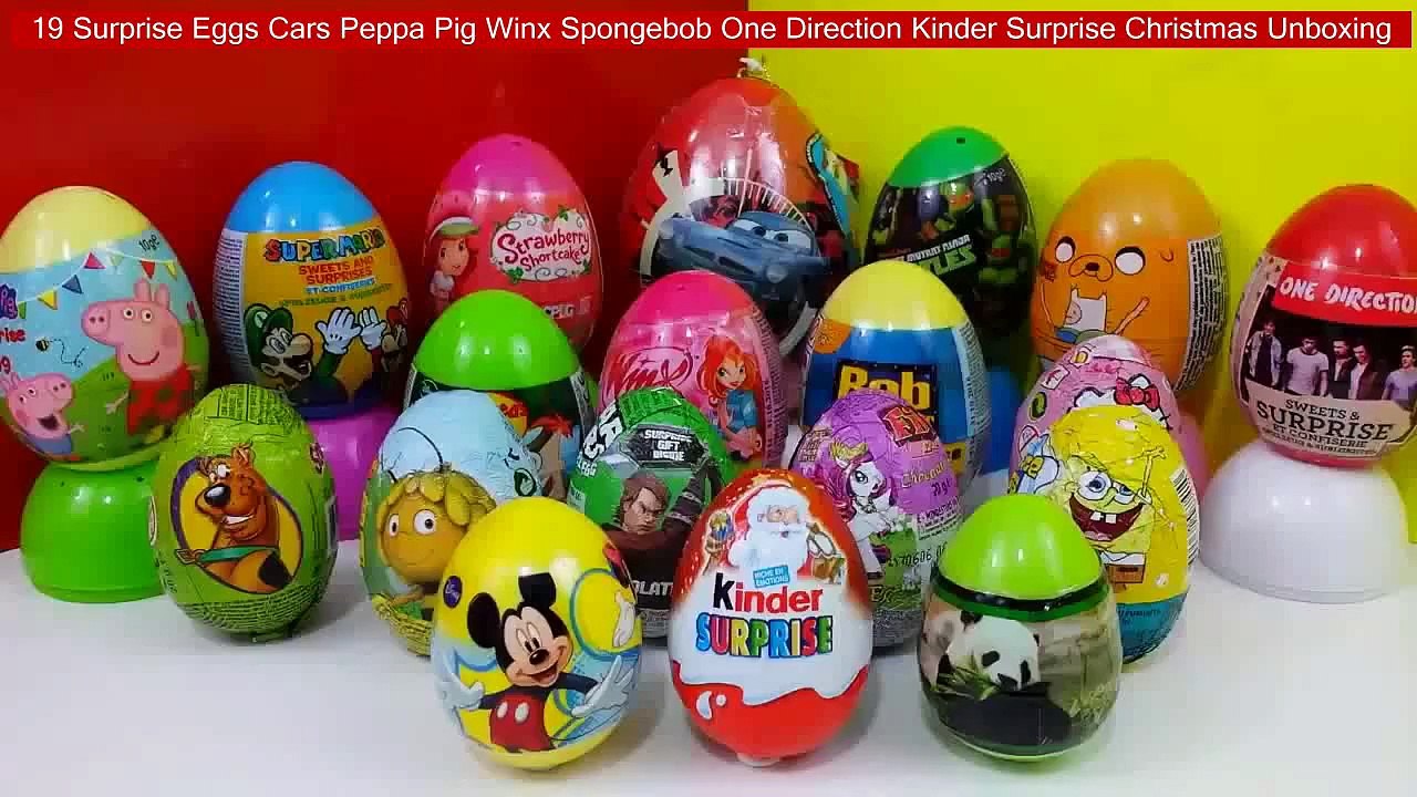 19 Surprise Eggs Cars Peppa Pig Winx Spongebob One Direction Kinder Surprise Christmas Unboxing