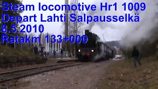 Steam locomotive Hr1 1009 departs Lahti Salpausselkä. Hr1 1009 Ukko-Pekka lähdössä Heinolaan