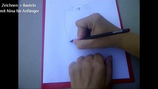 Fröhliche Glückwunschkarte mit Teddybär zeichnen. Teddygrußkarte.  How to draw Teddy bear