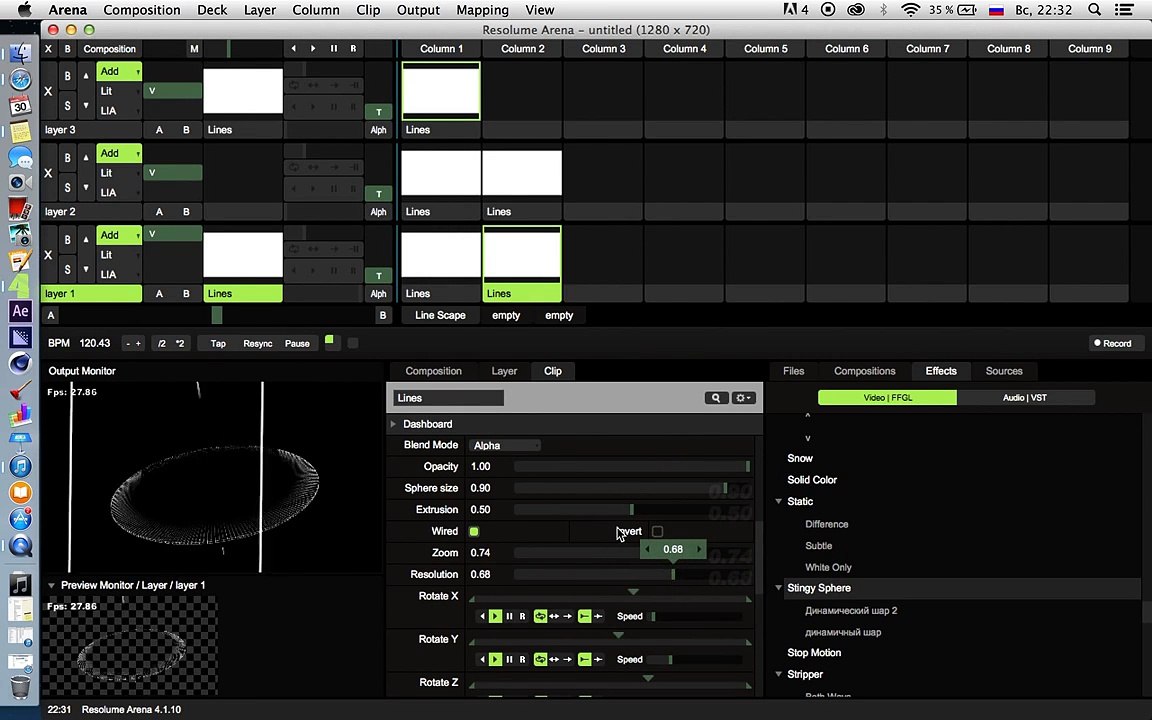Resolume Arena tutorial effects and sources