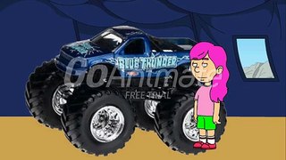 Caillou paints monster truck pink and gets grounded