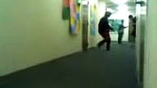 College hallway frisbee