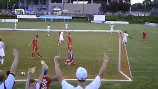 Yann Ekra scores for Harrisburg against Long Island during the 2012 U.S. Open Cup
