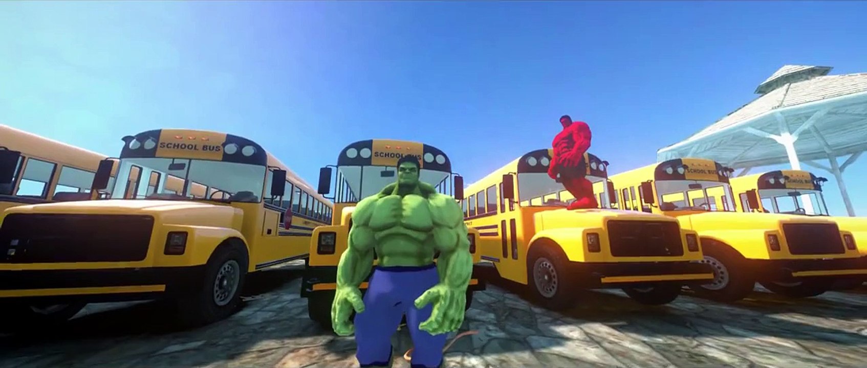 Wheels On The Bus Nursery Rhymes & Colors Bus with HULK & RED HULK Children Songs