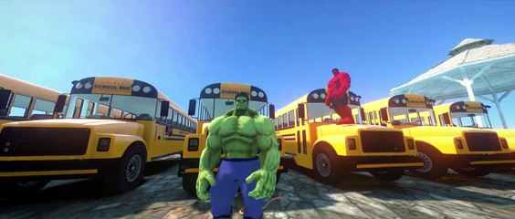 Wheels On The Bus Nursery Rhymes & Colors Bus with HULK & RED HULK Children Songs
