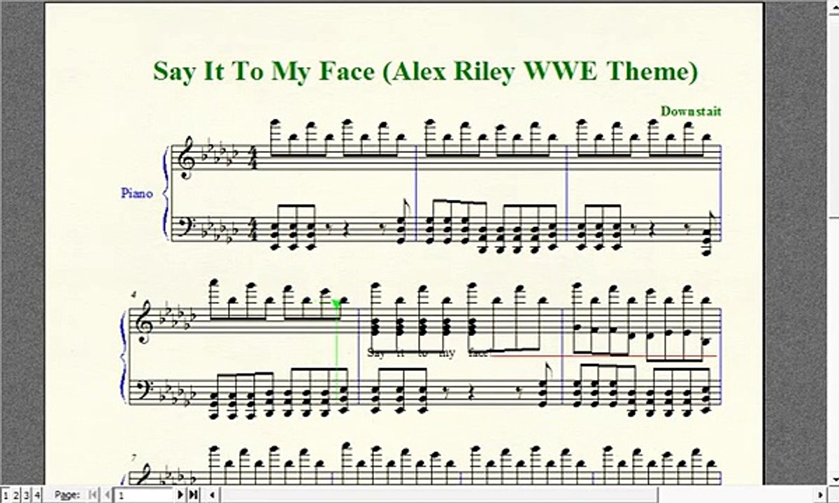 Wrestling Piano Theme Sheet Music - "Say It To My Face" (Alex Riley WWE Theme)