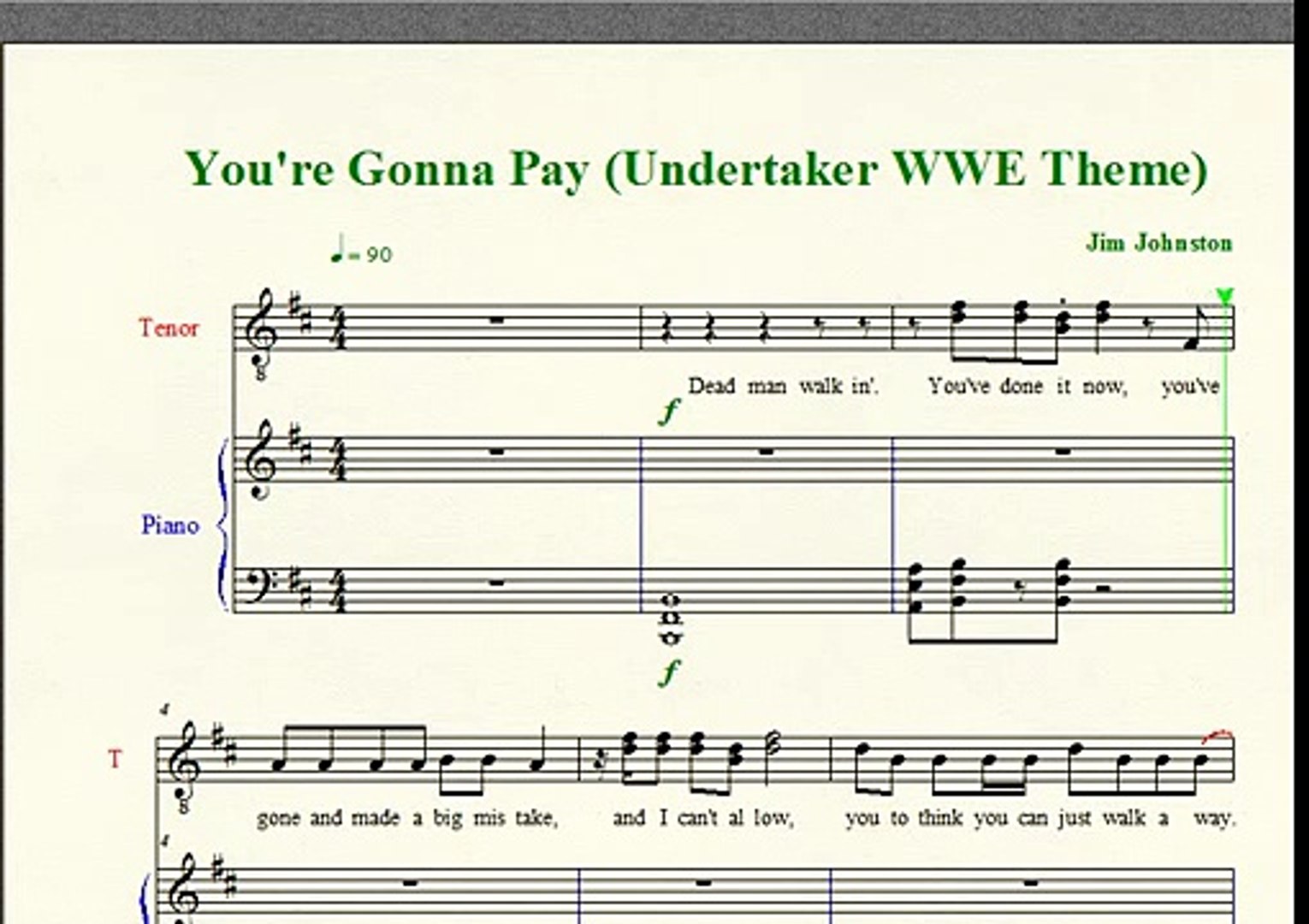 Wrestling Piano Theme Sheet Music - "You're Gonna Pay" (Undertaker WWE  Theme) - Dailymotion Video