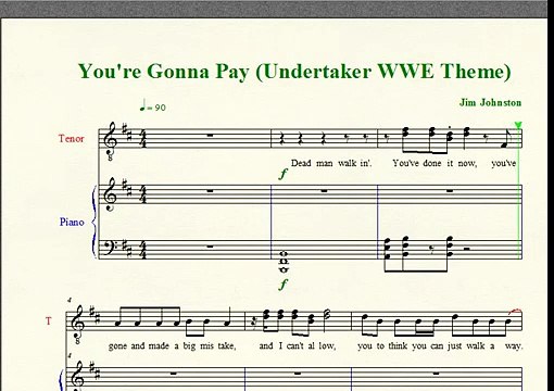 Wrestling Piano Theme Sheet Music - You're Gonna Pay (Undertaker WWE Theme)