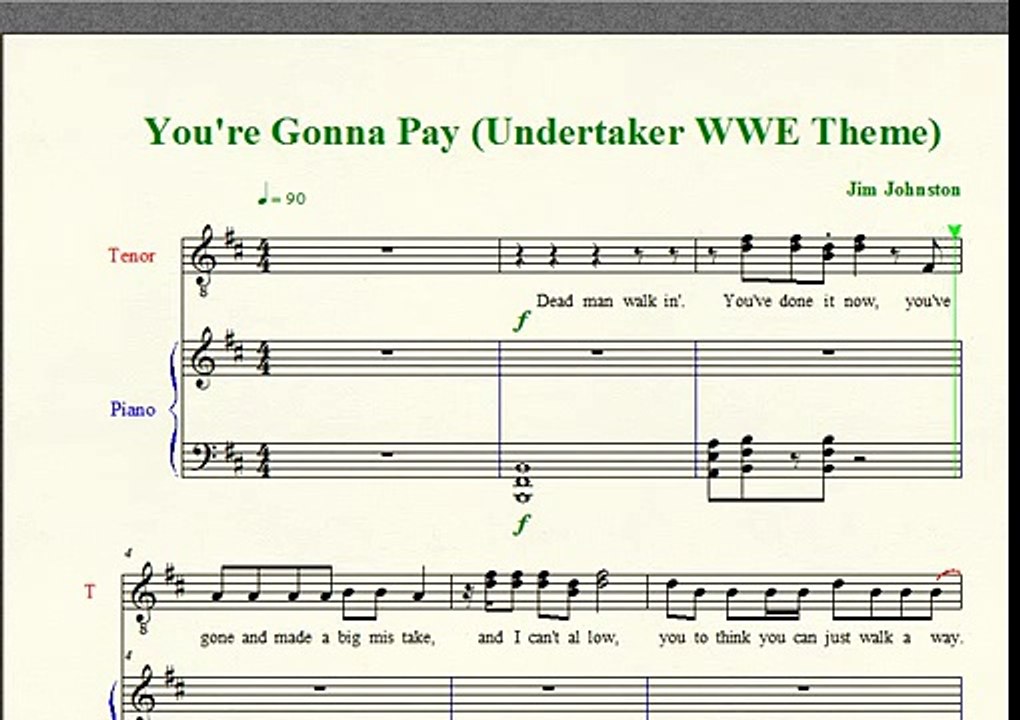 Wrestling Piano Theme Sheet Music - "You're Gonna Pay" (Undertaker WWE Theme)