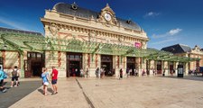 France, Nice, 08.09.2015: Facade of the Train Station Nice Ville, SNСF, TVR, TGV, 4k time-lapse