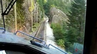 Inside the cab of a BC Rail  train on a 2.2% grade in the Cheakamus Canyon