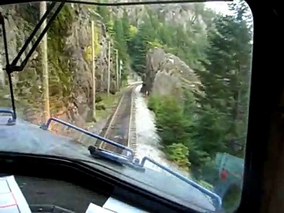 Inside the cab of a BC Rail  train on a 2.2% grade in the Cheakamus Canyon