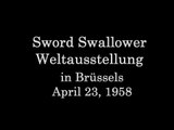 Vintage Sword Swallower in Brussels Belgium (April 23, 1958)