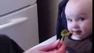 Funny Cute Baby Eating Green Beans