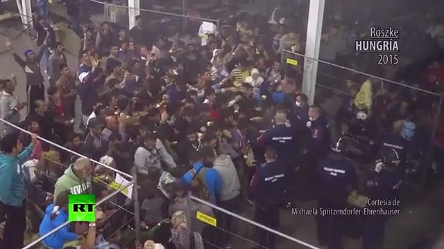 Vea cómo reparten la comida en el campo de refugiados en Hungría