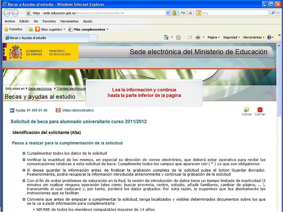 Sede electrónica: Instrucciones becas 2011