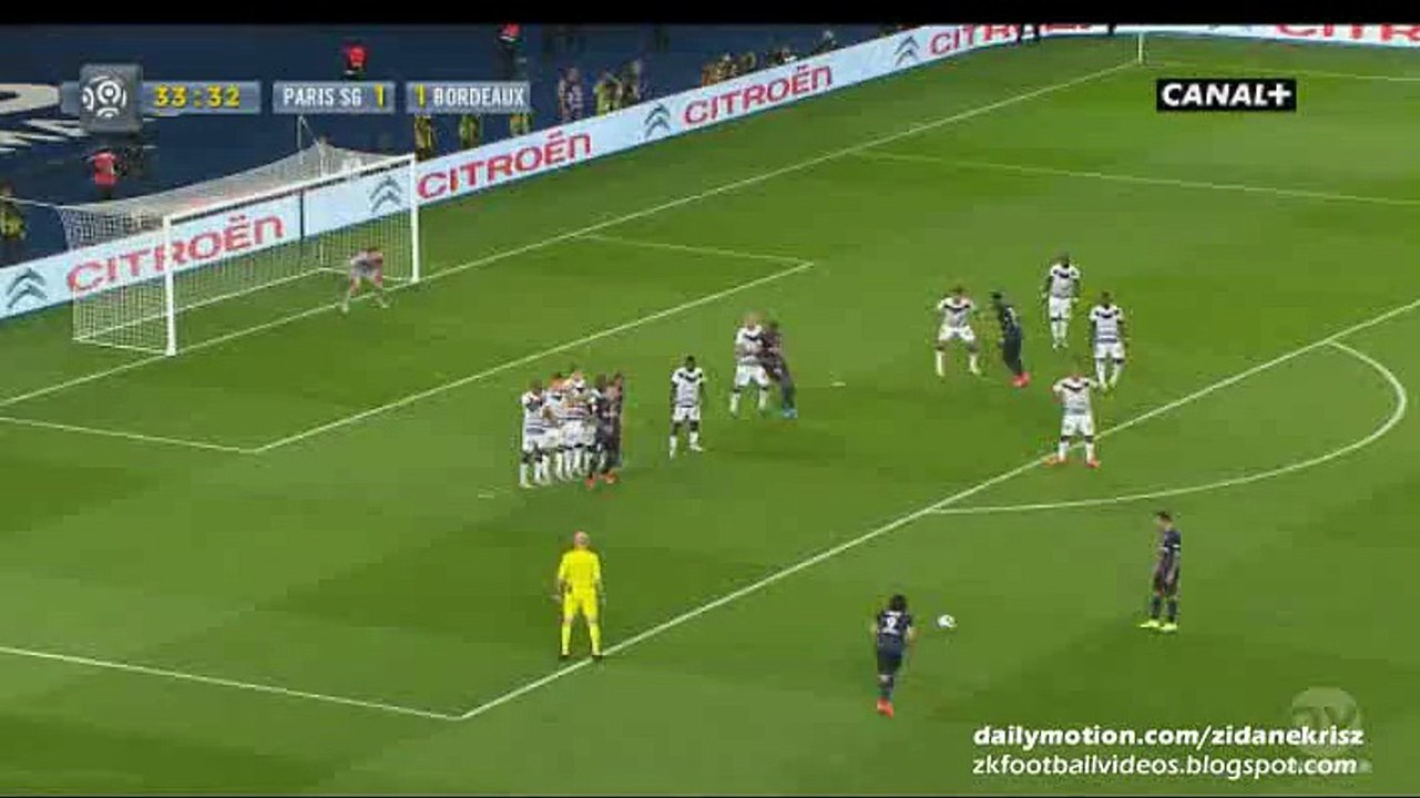 2-1 Edinson Cavani Amazing Free-Kick Goal | Paris Saint-Germain v. FC Girondins Bordeaux - 11.09.2015 HD