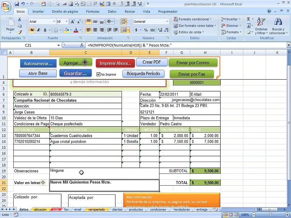 cotizaciones al vuelo con excel crea pdf envia por mail o fax guarda base de datos