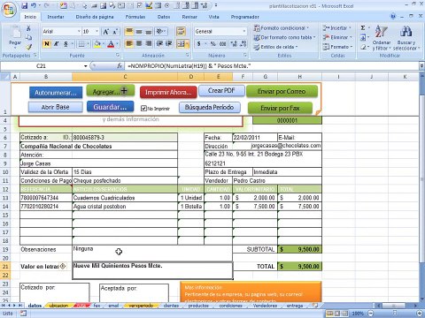 cotizaciones al vuelo con excel crea pdf envia por mail o fax guarda base de datos