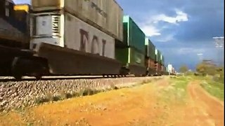 Freight trains pass each other,Crystal Brook, Australia.