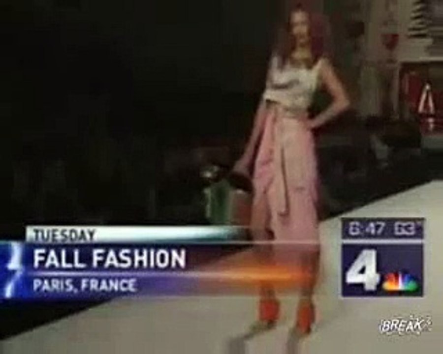 Model falls twice..anchor man laughs -