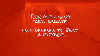 Teen girl using real karate self defense to beat a robber