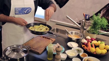 Swedish Masterchef winner Amir Kheirmand cooks fish and chips for the MSC