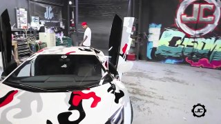 Chris Brown's New Nike Colored Paint Job Lamborghini Car!