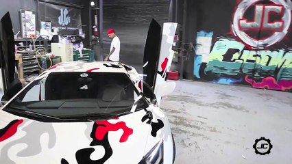 Chris Brown's New Nike Colored Paint Job Lamborghini Car!