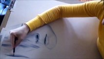 Colored Pencil Drawing - time lapse, big eyed girl art demo - part 1