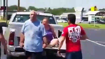 Big Man Beating his Wife in a Parking Lot is Interrupted by Good Samaritans -
