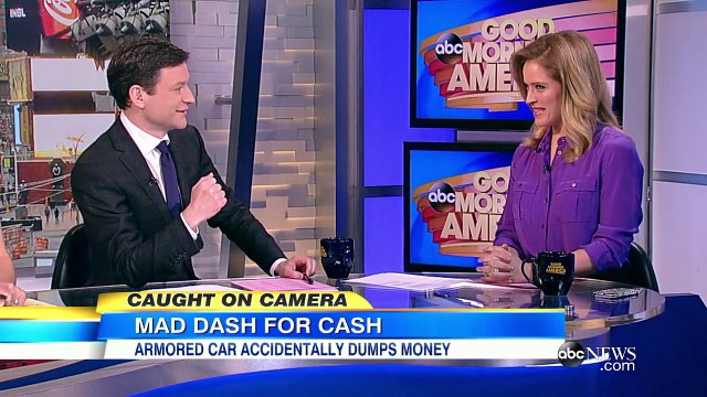 Armored Truck Spills Cash All Over Highway