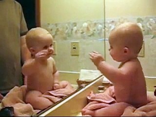 funny baby in the mirror. CUTE! cute! CUTE!