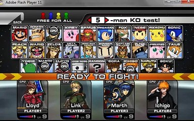 Super Smash flash 2 v0.9b---All the Swordmen collide( Play By Computer AI not by Player)