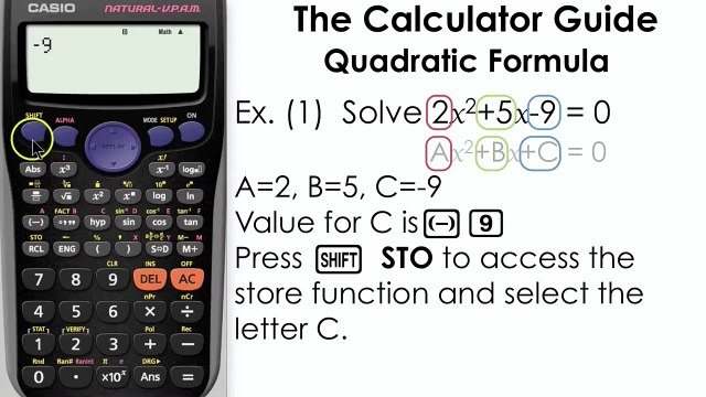 Quadratic Formula - Using stored memory values (Casio calculator, equation)