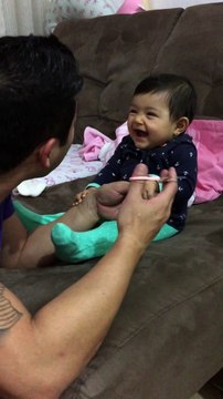 Adorable Toddler screams Everytime Dad tries to cut her Fingernails