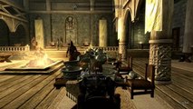 Skyrim Guard pissed off at my shout. Fun way to clear the table though!