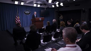 Secretary of Defense Chuck Hagel delivers remarks during a press briefing at the Pentagon