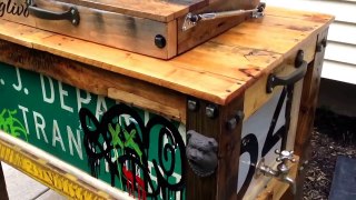 Rustic pallet wood architectural salvage urban ruin graffiti street sign cooler box